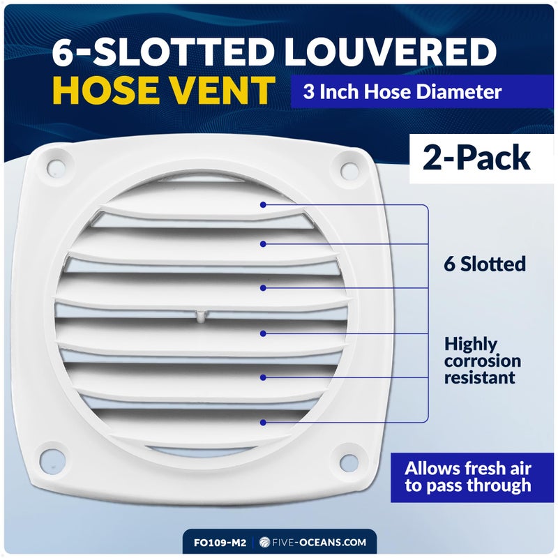 Five Oceans 6-Slotted Louvered Hose Vent, 3-inch Hose Diameter, 2 Pack Air Hose Thru Vent, White ABS Plastic - FO109-M2 - Image 2